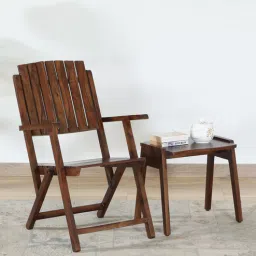 woodsworth from pepperfry Eupen Sheesham Wood Folding Chair In Provincial Teak Finish With End Table-picture-10