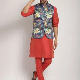 kaifoo Men Dupion Silk Kurta Churidar Ethnic Jacket Set-picture-27