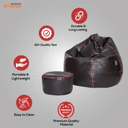 seventh heaven XXXL Filled Bean Bag with Cushion and Footrest - Scratch Resistant Premium Leatherite Bean Bag Footstool With Bean Filling image 3