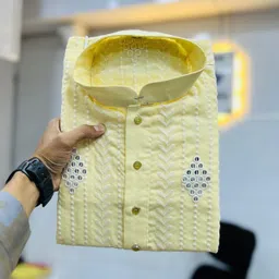lazzly Men Embroidered Cotton Blend Straight Kurta image 1