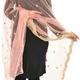 youthquake Net Embellished Pink Women Dupatta image 3