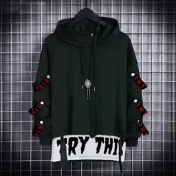 try this Men Colorblock Hooded Neck Cotton Blend Black T-Shirt-picture-31
