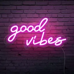 the party planet Good Vibes Neon Sign, Powered by Adapter with Dimmable Remote (Pink) Table Lamp-picture-11