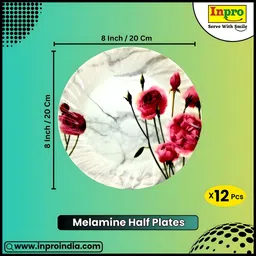 sgi 8 Inch Melamine Half Plates in Rose Print for Dinner Set of 12 Plates Half Plate image 2