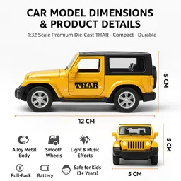 have fun Premium Thar 4x4 Metal Jeep Toy | Pull Back Car with Light & Music |Random Color image 2