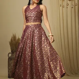 globus Floral Print Stitched Lehenga & Crop Top image 1