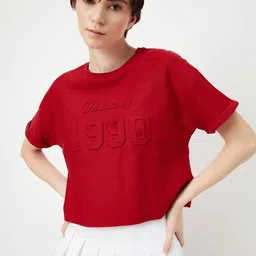 max Women Self Design Round Neck Pure Cotton Red T-Shirt-picture-12