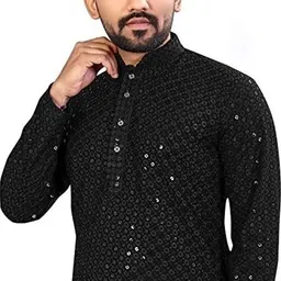 houseofcommon Men Chikan Embroidery Chiffon Straight Kurta image 4