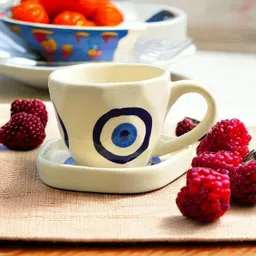 the kumhar kala Pack of 1 Ceramic Handpainted Evil Eye Ceramic Tea Cup and Saucer Set 220 mL Microwave Safe image 4