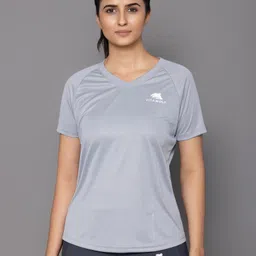 vitawolf Women Printed V Neck Polyester Grey T-Shirt image 1