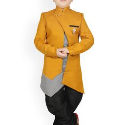 SG YUVRAJ Boys Mustard & Black Solid Sherwani Set-picture-36