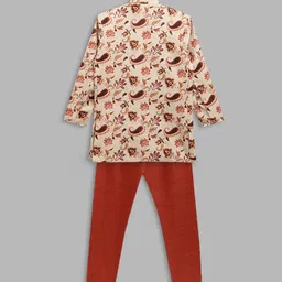 Blue Giraffe Boys Beige & Red Sherwani Set image 3
