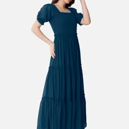 raiyani enterprise Women Fit and Flare Dark Blue Midi/Calf Length Dress image 3