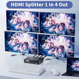 1Goal HDMI Splitter 1 in 4 Out 4K@30Hz, Powered 1x4 HDMI Video Splitter 4 Ports with Power Cord,Duplicate/Mirror Screen,Supports UltralHD 3D 1080P HDCP 1.4 HDMI Connector image 2