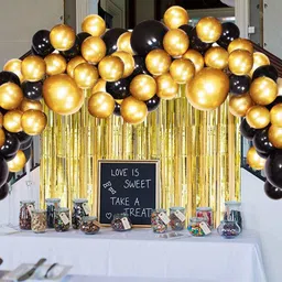 ablegate Solid Decoration Combo Kit with Black, Golden + Golden foil Curtain Birthday Party Supplies Decorations - Pack of 102 Balloon-picture-26