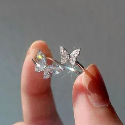 Zarkan 925 Hallmark Silver Sparkling Butterfly Ring Sterling Silver Cubic Zirconia Rhodium Plated Ring image 1