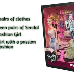 uem mitv Doll Set for Girls, Foldable Doll With Makeup Accessories, Dresses and Sandal image 5