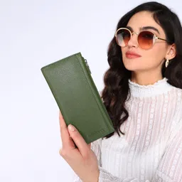 Women Casual Green Genuine Leather RFID Wallet-image-3