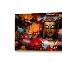 nestroots Canvas Framed Buddha Surrounded by Vibrant Blossoms Wall Painting image 5