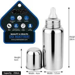 smilynation Stainless Steel Baby Feeding Bottle, Milk Feeding, Water Feeding 250 ml. - 250 ml image 4