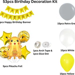 decor sparks 53pcs Pikachu Theme Birthday Decoration Kit with Balloons & Banner Set image 2