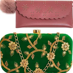 Casual, Party, Formal Pink, Green Clutch-image-23
