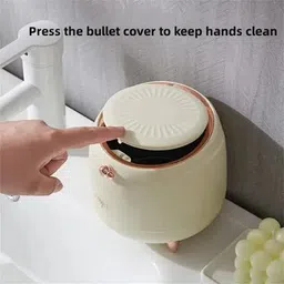 vexilo Mini Desktop Trash Can with Lid | Push-Type Dustbin for Kitchen & Bath|Off White Plastic Dustbin image 3