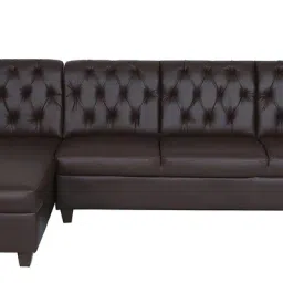 amberville from pepperfry Riosche Leatherette RHS Sectional Sofa (3+ Lounger) in Dark Brown Colour image 1
