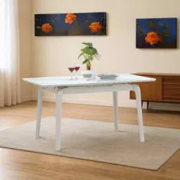 royaloak Johor Malaysian Glass Top 4 Seater Dining Table Extendable Dining Table In White Finish-picture-10