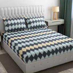 fine tex world Purple Geometric 220 TC Microfiber King Size Fitted Bedsheet With 2 Pillow Covers-picture-16