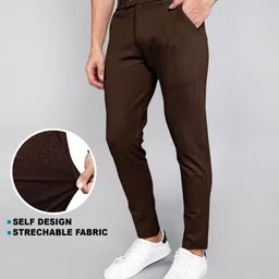 Men Relaxed Brown Lycra Blend Trousers-image-1