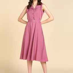 BAESD Belt Detailed V-Neck A-Line Dress-picture-31