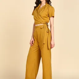 Rudraaksha Creations Shirt Collar Wrap Crop Top & Palazzos image 2