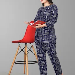 the orange shopee Women Top & Pyjama Set Blue Printed image 3