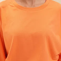 tokyo talkies Women Solid Round Neck Cotton Blend Orange T-Shirt image 5