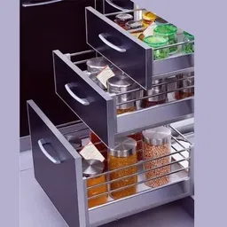 verito Utensil Kitchen Rack Plain Kitchen Basket 21X20X8 Inch / Modular Kitchen Cabinet / Kitchen Drawer Steel image 4