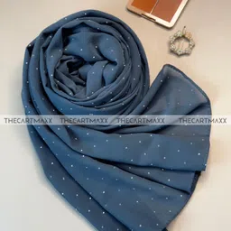 thecartmaxx Embellished Georgette Women Grey Scarf, Fancy Scarf, Stole image 1