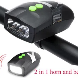 reshne Bicycle 3 LED Front Head Light & Loud Horn Bell and LED Front Rear Light Combo image 2
