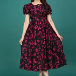 Women Fit and Flare Multicolor, Black Midi/Calf Length Dress-image-60