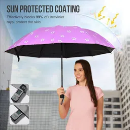 umbrella mart 3 Fold Printed Rain Sun & UV Rays Protective Black Coated Manual Open Umbrella Umbrella image 3