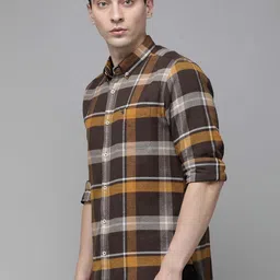 the bear house Men Slim Fit Checkered Button Down Collar Casual Shirt-picture-25