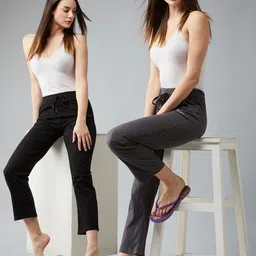 blinkin Pack of 2 Women Solid Black, Grey Track Pants image 3