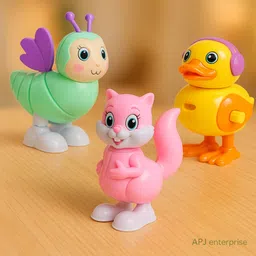 apj enterprise 3 Pcs Cute Wind-Up Animal Toy for Kids | Rotatable Head | Soft Material Rattle-picture-28
