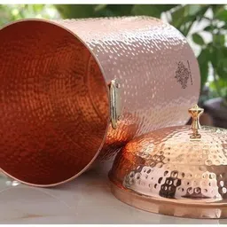 indianartvilla Copper Hammered 12 Liter Storage Water Pot Container / Kitchen Water Storage Pot Big-Water Tank 12 L Drum image 3