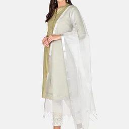 dupatta bazaar Net Solid Silver Women Dupatta image 4