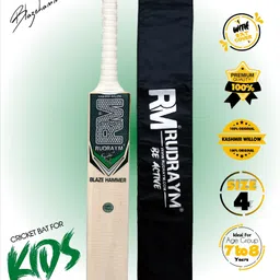RM Kids Cricket Bat BlazeHammer Size 4 Willow Wood Kashmiri For Leather Ball Kashmir Willow Cricket Bat For 6 - 7 Yrs-image-3