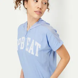 max Women Printed Round Neck Pure Cotton Blue T-Shirt image 4