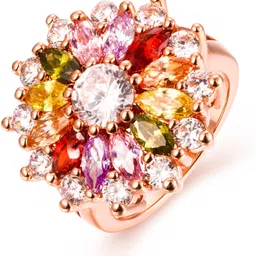 yellow chimes Floral Swiss Zircon Multi Color Rose Gold Plated Adjustable Ring for Women Alloy Rose Gold Plated Ring-picture-19