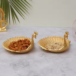 amaya decors Peacock Aluminium Platter Set of 2 image 1