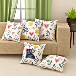 Microfibre Cushion Pack of 5 Floral Premium Cushion Set | (16x16 inch)-image-52